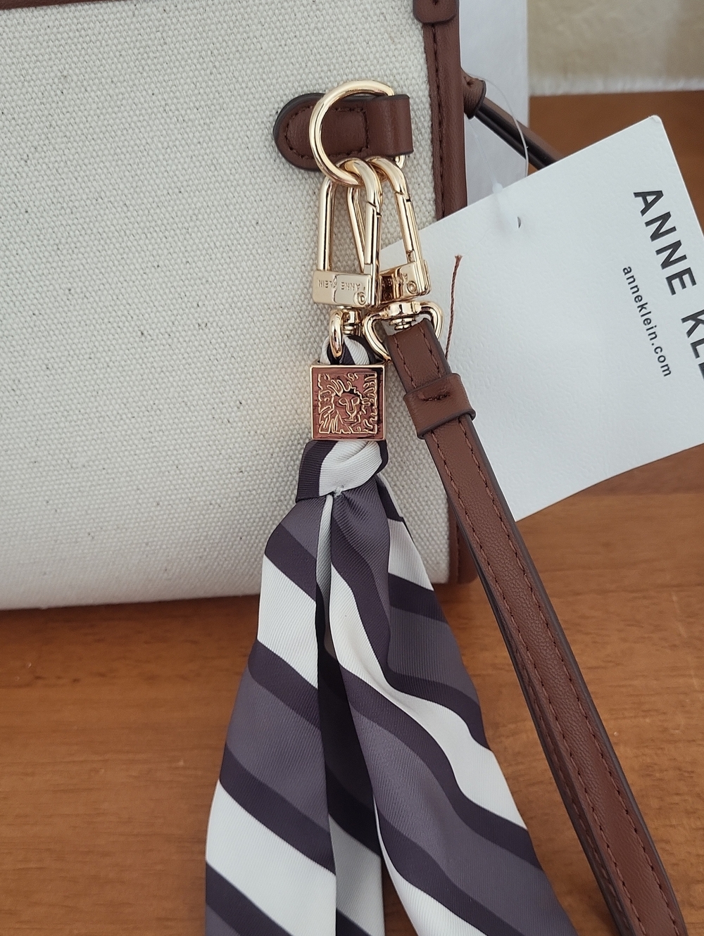 Anne Klein Canvas and Brown Faux Leather Wristlet - Picture 4 of 8